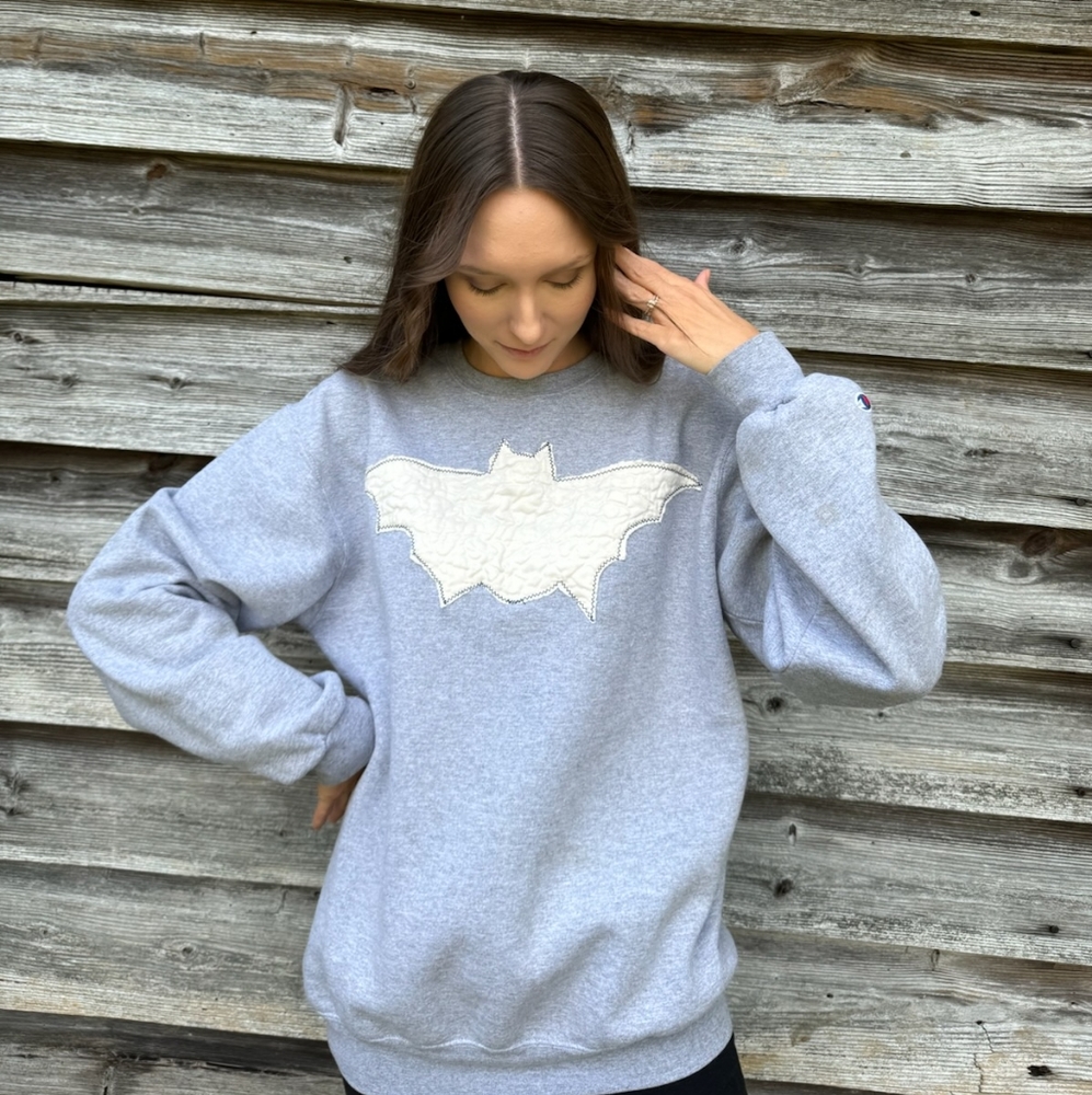Handmade Quilted Bat Sweatshirt Halloween Fall Upcycle Art Creator Quilt